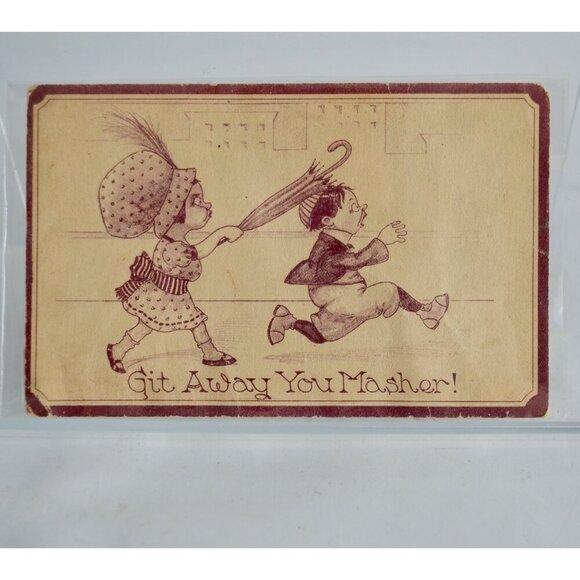 Git Away You Masher Antique Postcard - Picture 1 of 3
